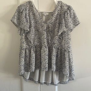 Madewell Georgette Ruffle Sleeve Peplum Blue Top